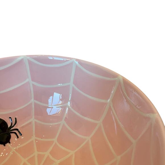 Pink & White Striped Spider Web Candy Bowl 10" Ceramic Chic Halloween Decor NEW - Picture 3 of 15